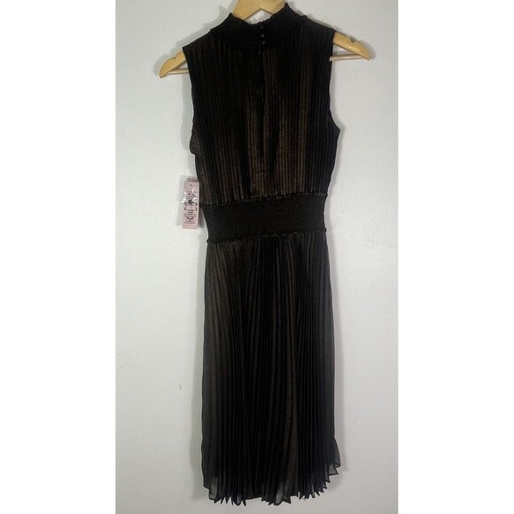 Nanette Nanette Lepore Accordion Pleated Midi Dress Size 4 Black Gold Cocktail - Picture 11 of 16